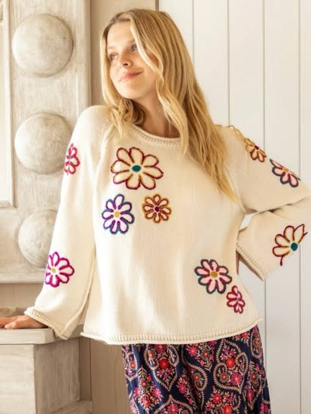 Natural Life Floral Knit Sweater Boho Cottagecore NWT M
